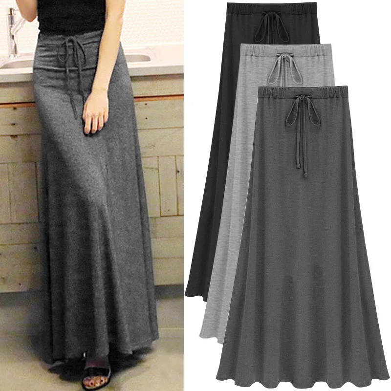 

Womens Elastic Waist Plus Size A-line Skirts Hip Slim Long Loose Sheds Split Skirts Large Size Knitted Skirts OLV1080