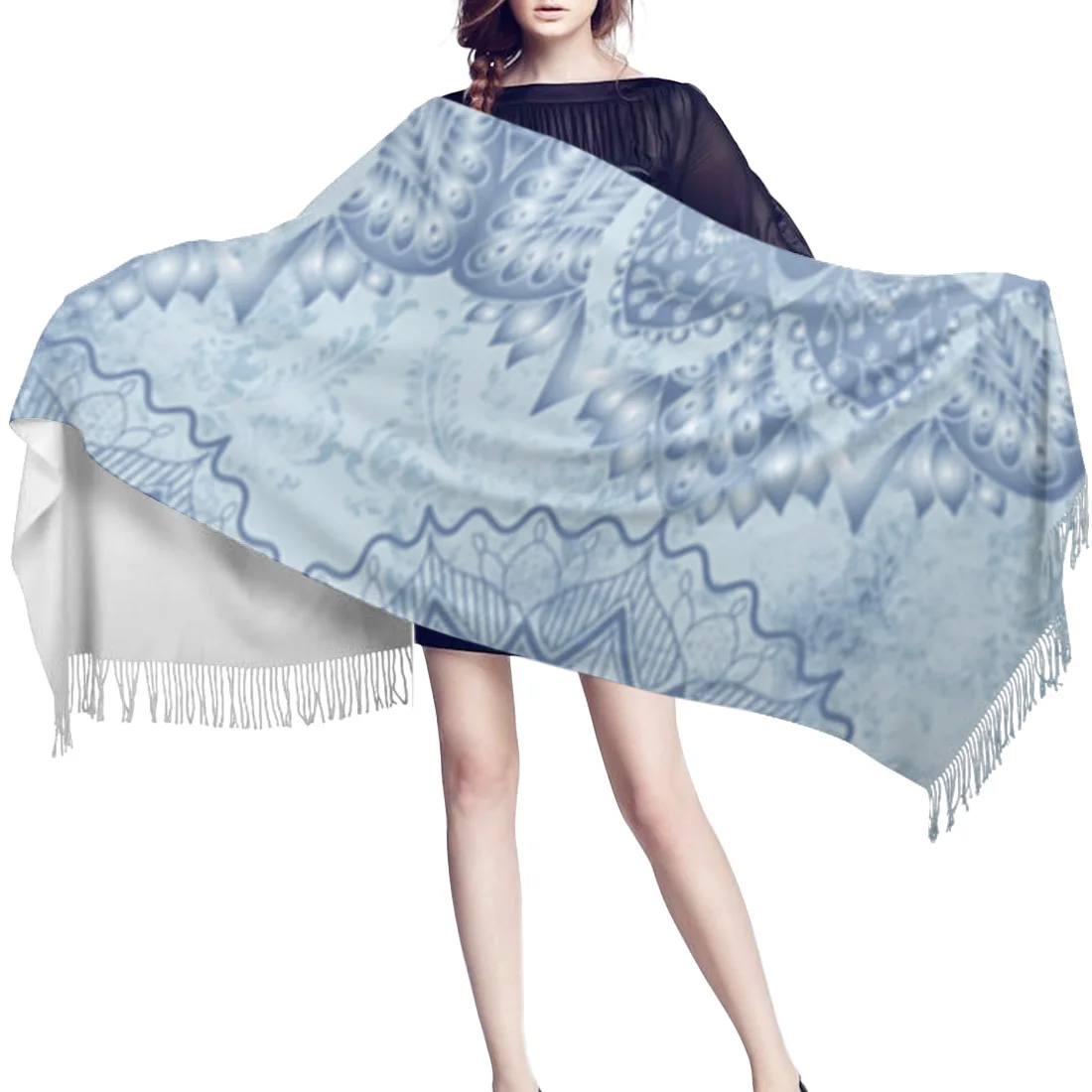 Модные большие шарфы Мандала синий шарф унисекс толстые теплые зимние