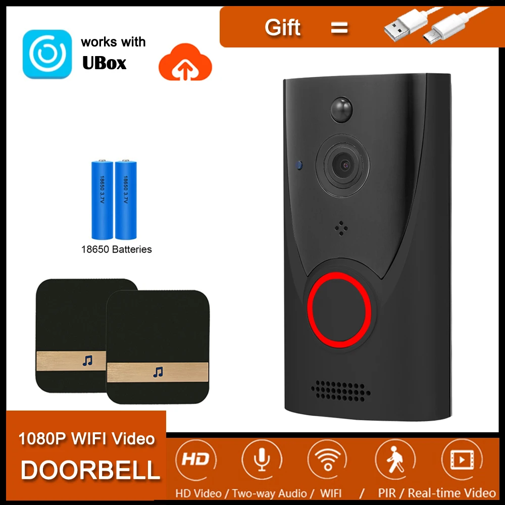 Ubox APP HD 1080P Video Doorbell Battery Camera With PIR Motion Detect IR Night Vision Cloud storage Doorphone Home Monitor Cam