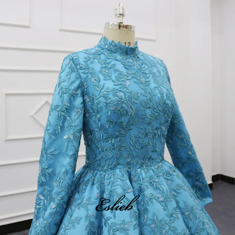 

Eslieb Custom made Blue Muslim Wedding Dresses Long Sleeves high neck wedding dress 2020 Ball Gown Wedding gowns Bride Dresses