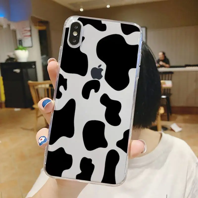

White Black Cow Symbol Pattern Print Phone Case Transparent soft For iphone 5 6 7 8 11 12 s c se plus mini x xs xr pro max shell