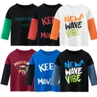 Футболка хлопковая с длинными рукавами для мальчиков, осенняя, однотонная