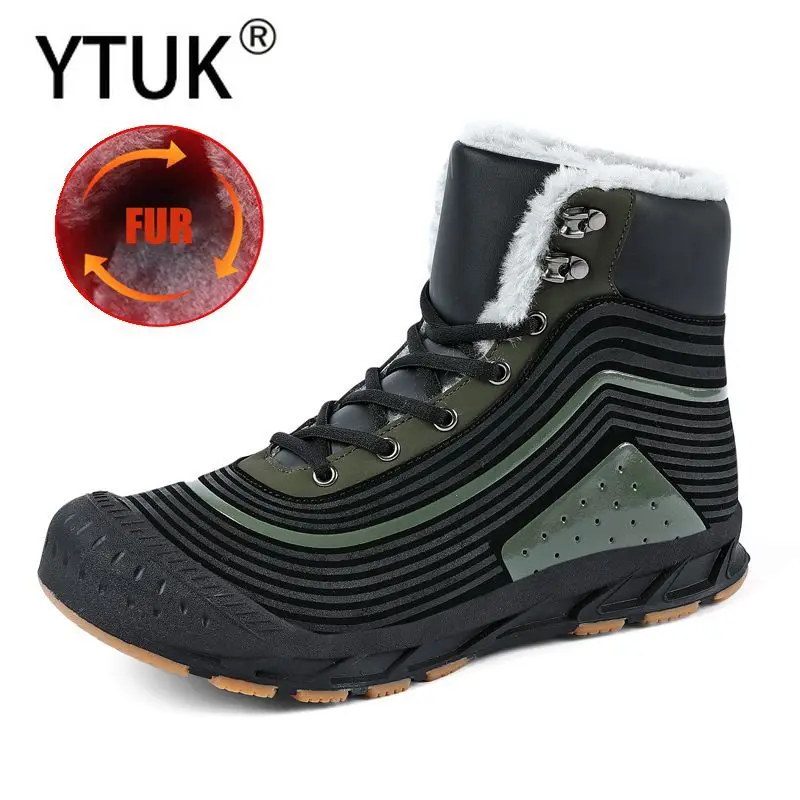 

YTUK Мужская Спортивная обувь для пеших прогулок, высокие плюшевые ботинки, Мужская альпинистская обувь для горного туризма, теплая трениров...