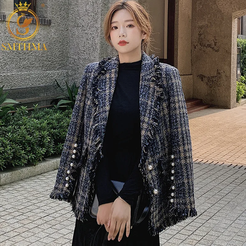 Новая осенняя и зимняя модная винтажная шикарная твидовая куртка Элегантные