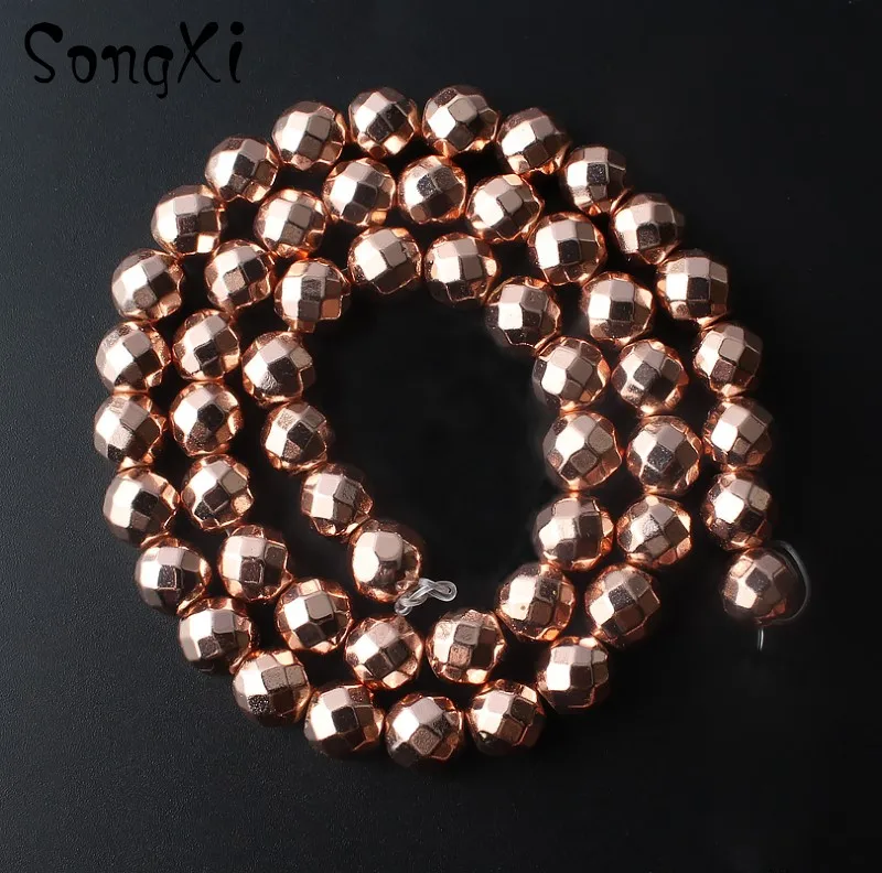 Бусины из натурального камня граненые розовое золото гематит круглые свободные