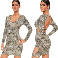 2021 european and american summer sexy backless v neck tight fitting hip snake print dress