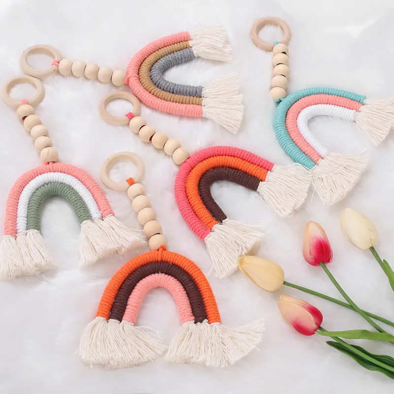 

Радужный макраме Настенный декор Бохо украшение для дома деревянные бусины гирлянда украшения для комнаты