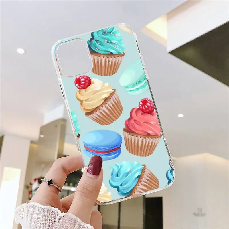 

Macarons Cupcake Phone Case Transparent for iPhone 11 12 mini pro XS MAX 8 7 6 6S Plus X 5S SE 2020 XR