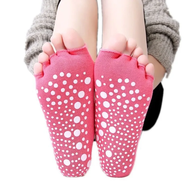 Профессиональные носки для йоги женские хлопковые нескользящие с открытой