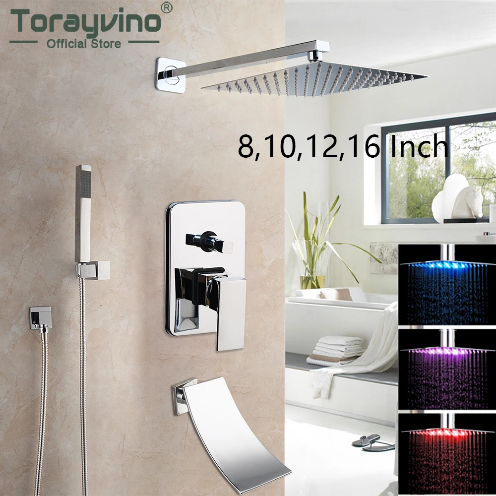 Torayvino LED Light хромированный полированный 8 16 дюймов Набор смесителей для ванной