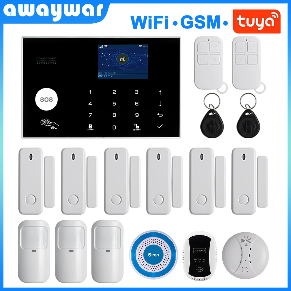 Awaywar Tuya 433 МГц Беспроводная wifi GSM RFID система охранной сигнализации комплект приложение дистанционное управление охранный умный дом PIR дверной детектор