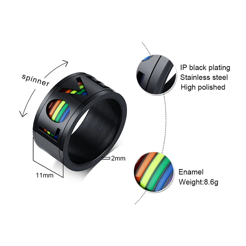 Rainbow LGBT Gay Pride Stainless Steel Rings Love Spinner Fashion Rotatable Ring Jewelry for Men women Lover | Украшения и