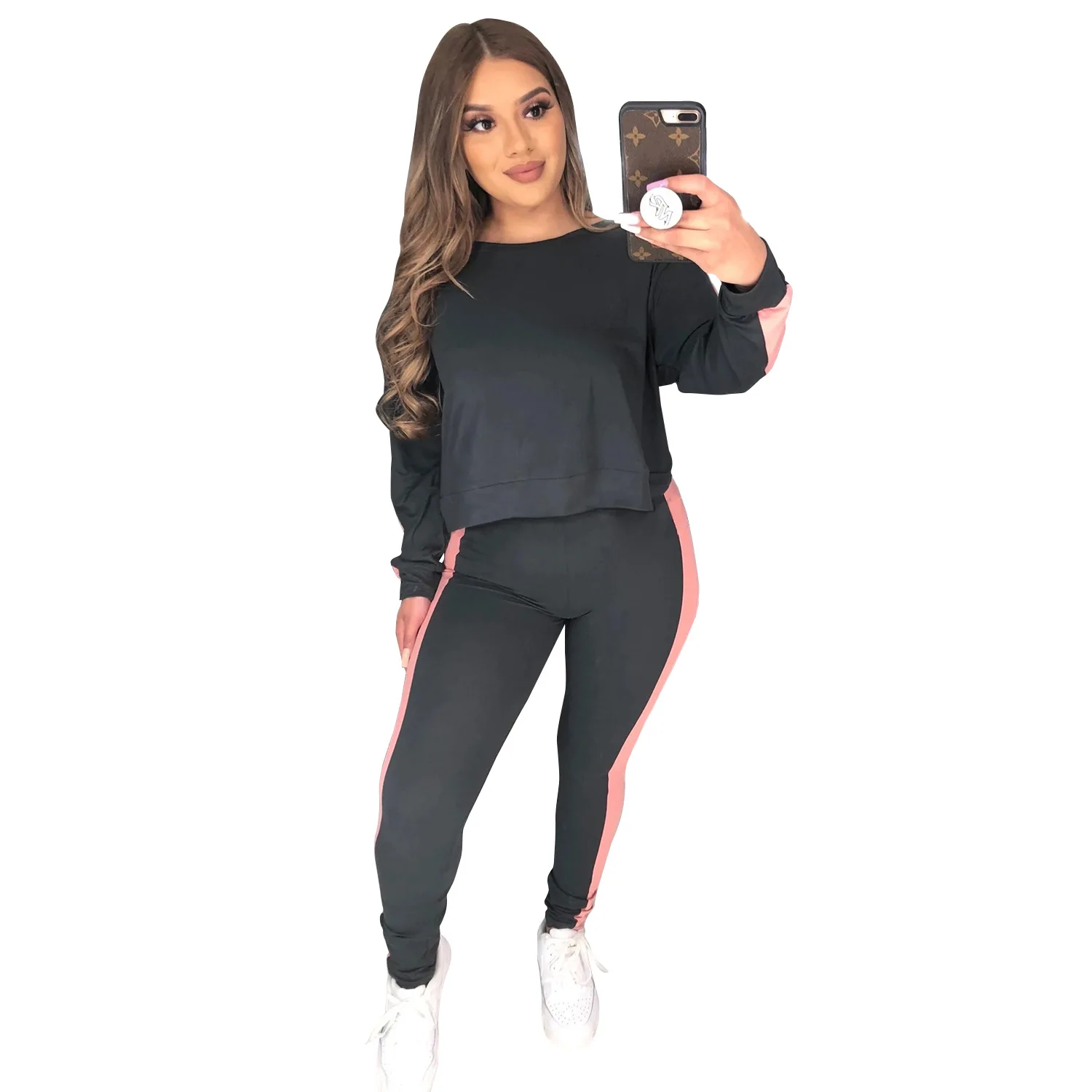 

Zoctuo Women O-Neck Two Piece Set Long Sleeve Two Piece Set for Women Solid Tracksuits Loose T Shirts Casual Two Piece Set