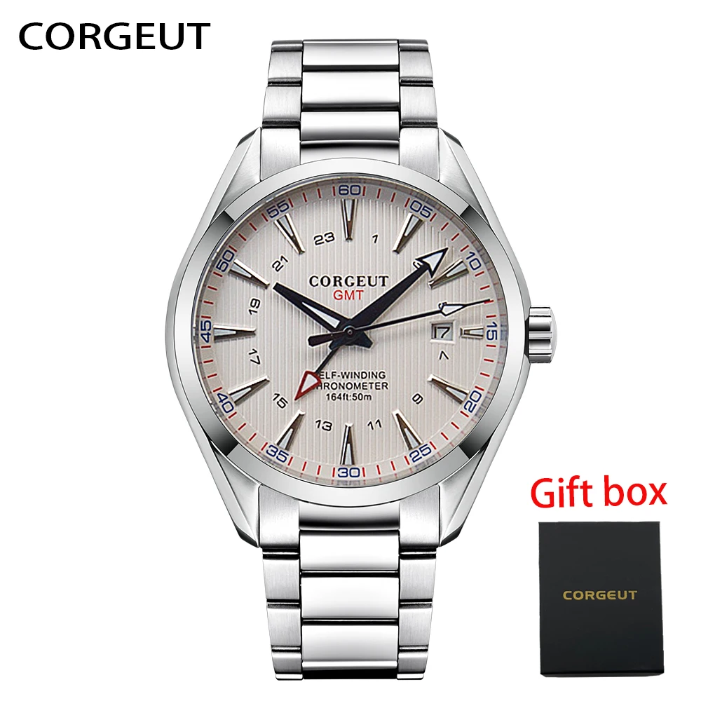 

CORGEUT Business Top Brand Sport Mechanical Watches Men GMT 50M Waterproof Stainless Steel Automatic Watches Reloj Hombre
