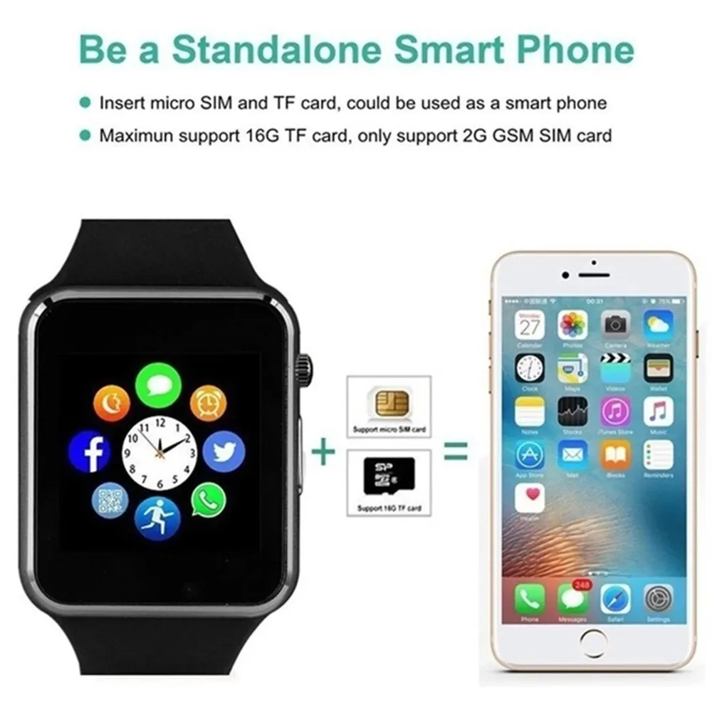 Bluetooth GT08 умные часы Sim карта TF камера Смарт для Apple Watch Iphone Android|smart clock|smartwatch gt08watch phone