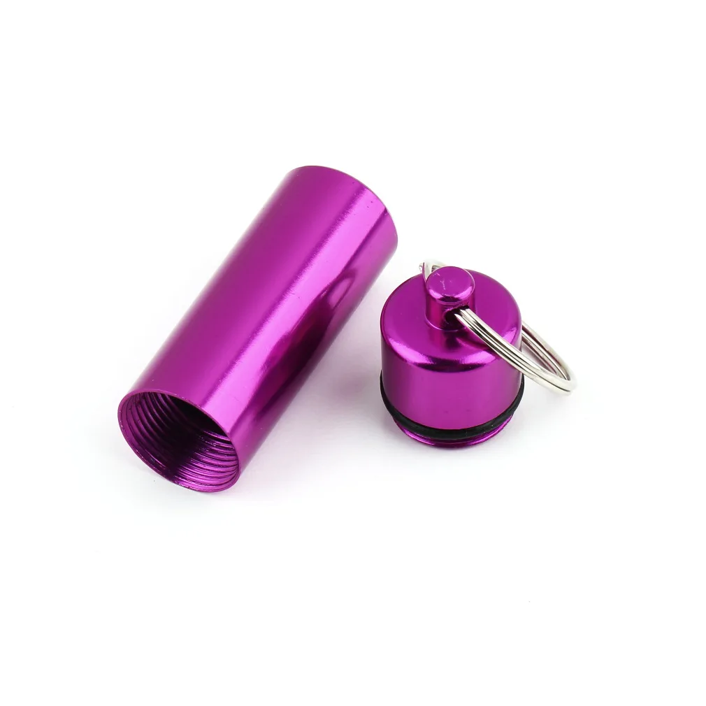 

Mini Portable Waterproof Pill Shape Aluminum Alloy Pill Box Case Bottle Cache Drug Holder Container With Keychain