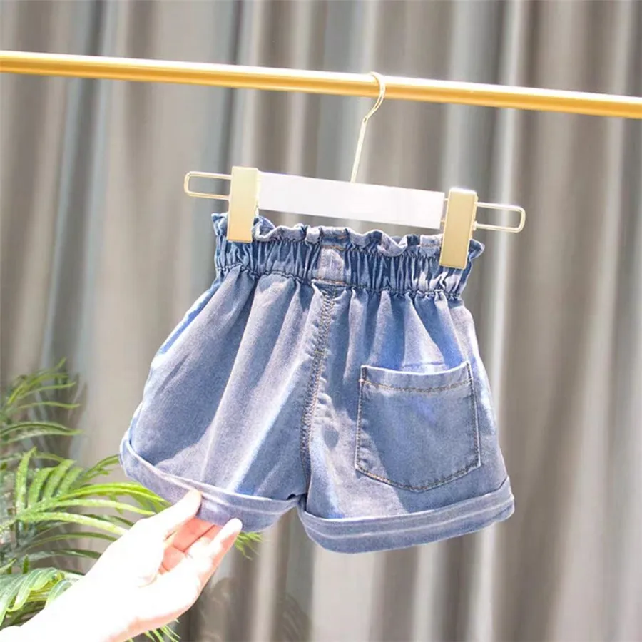 Летние модные мягкие джинсовые шорты с бантом для маленьких девочек штаны