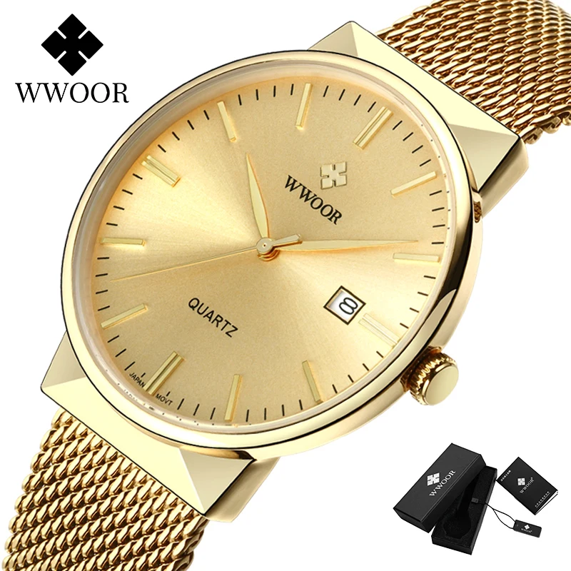 Relojes Hombre 2020 WWOOR золотые мужские часы Роскошные из нержавеющей стали