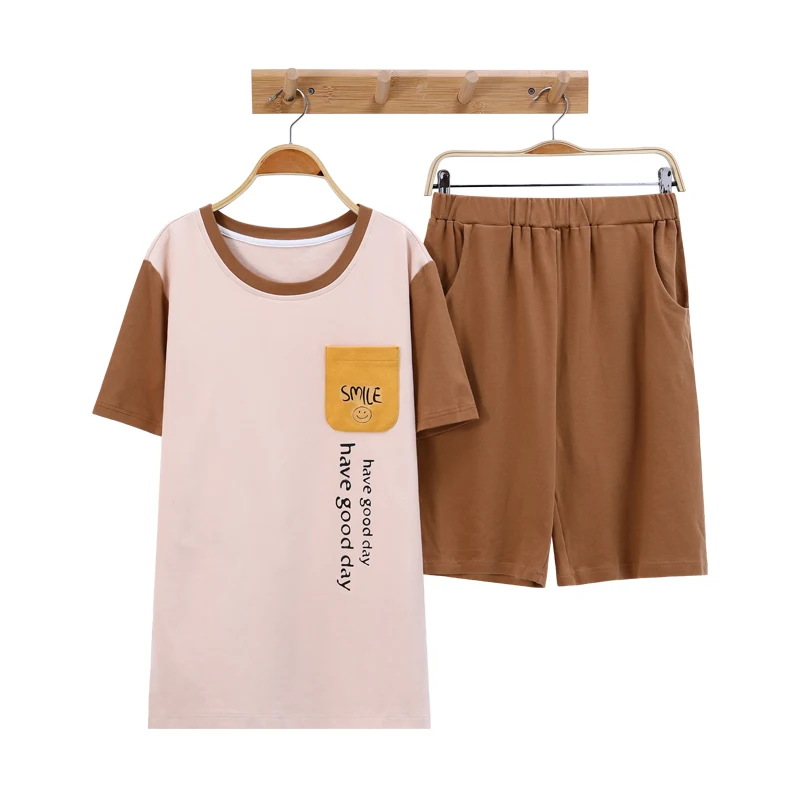 NANJIREN New Summer Men Pajamas Set Home Casual Homewear Short Pajama Suit Short Sleeves O-NECK Shirt Shorts Pajamas Set for Men