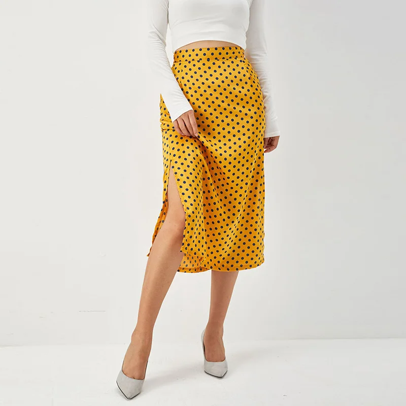 

Women Split Skirt Autumn Fashion 2020 New Adults Elegant Party Casual Style Polka Dot High Waist Skirt for Female Ladies Clothes