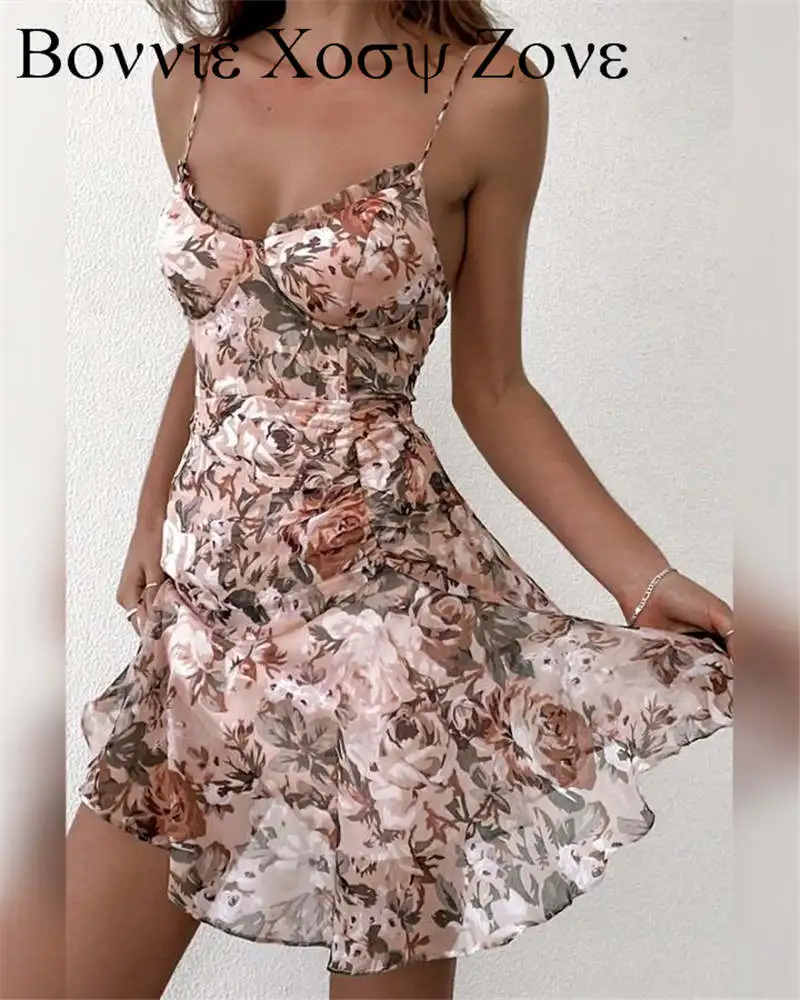 

Sweetheart Neck Floral Print Spaghetti Strap Slinky Mini Dress Casual Chic Elegant Sweet A Line Sexy Party Dress for Women Dress