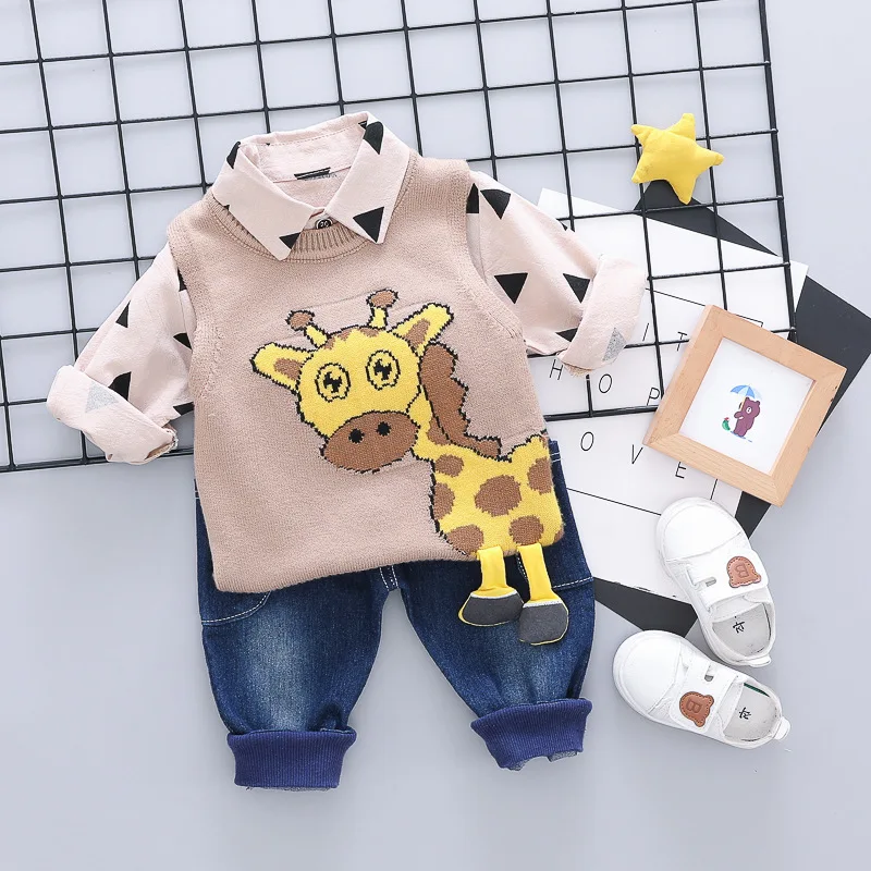 Осень 2019 новинка свитер с жирафом для девочек и мальчиков жилет + футболка брюки