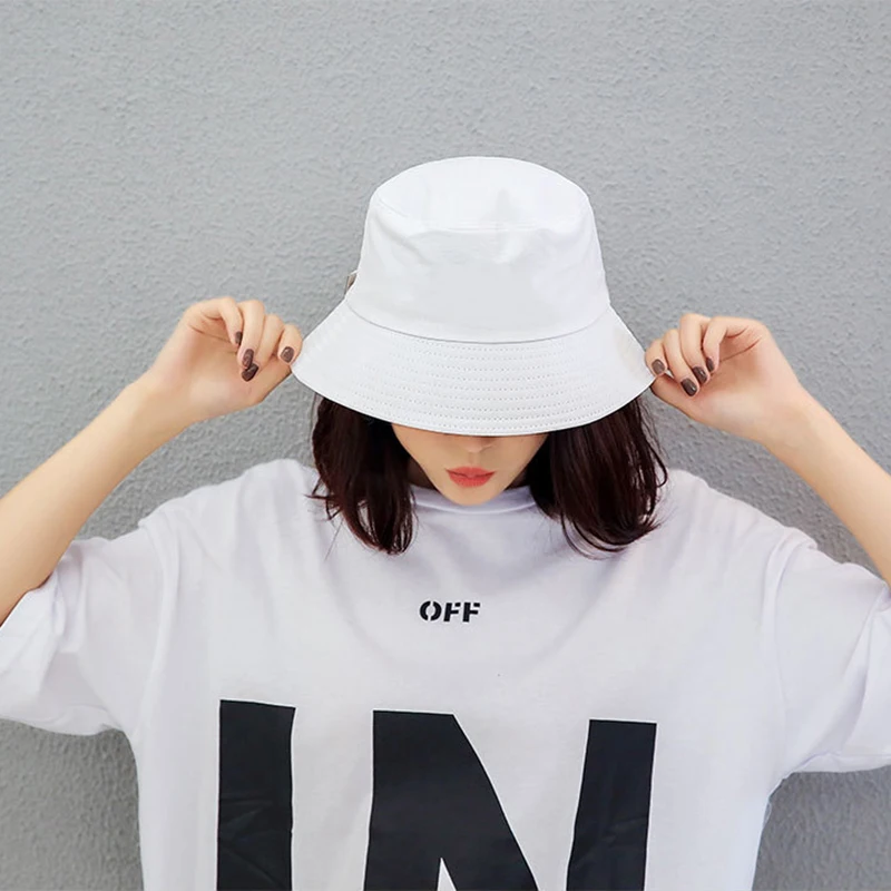 Black White Solid Bucket Hat Unisex Bob Caps Hip HopMen women Summer Panama Cap Beach Sun Fishing boonie Hat