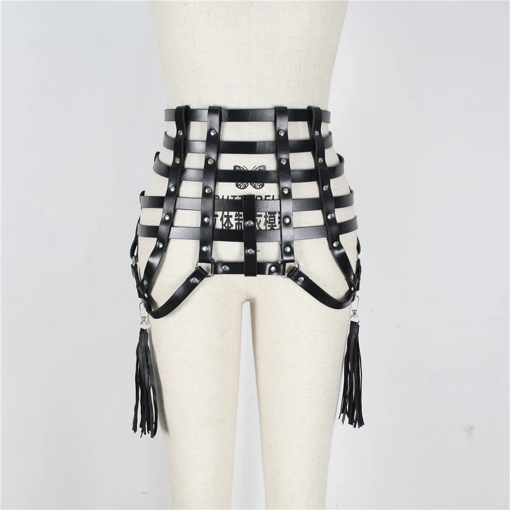 

Leather Harness Bondage High Waist Body Strap Leg Cage Adjustable Sexy For Women Erotic Porno Punk Gothic Flirting Couple Night