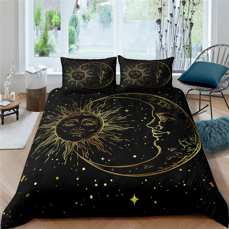 Luxury 3D Sun and Moon Print 2/3Pcs Kids Bedding Set Comfortable Duvet Cover Pillowcase Home Textile Single/Queen/King Size
