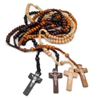 wooden holy jesus cross bead pendant necklaces fashion christianity jewelry catholicism exorcism talisman prayer church gifts