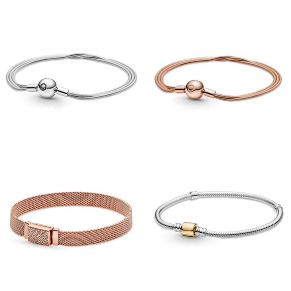 

NEW 2021 100% 925 Sterling Silver Spring Moments Multi Snake Chain Bracelet Fit DIY Europe Women Original Fashion Jewelry Gift