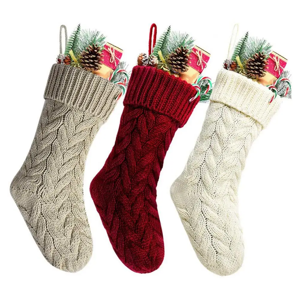 

1 шт. рождественские чулки, вязаные носки, декор для рождественской елки, праздничный подарок, мешок для камина, рождественская елка, подвесн...