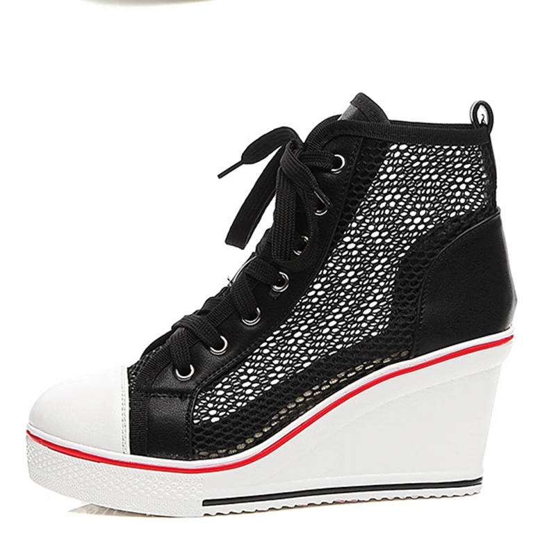 Женские сетчатые сандалии на танкетке 8 см повседневные кроссовки с высоким