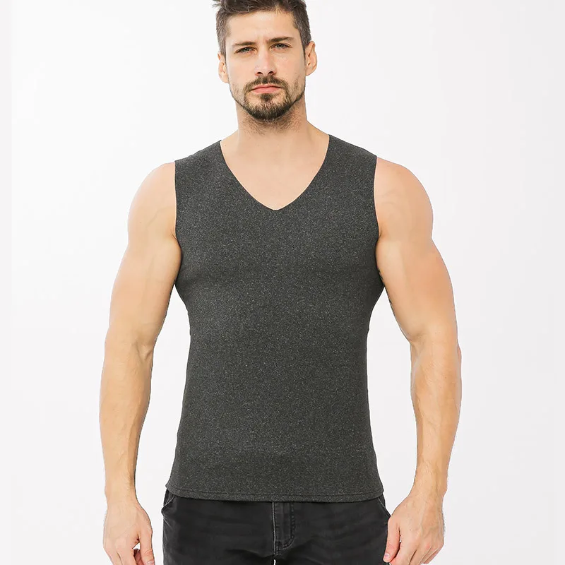 

Male Thermal Top Body Warmer PRAYGER Sleeveless Shirts Men Body V Neck Tops Comfortable Undershirt
