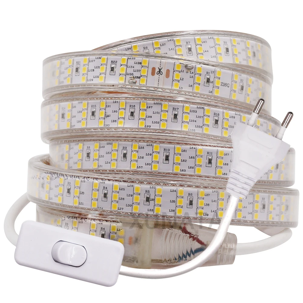 

Super Brighter LED Strip 220V 240V EU UK Plug Waterproof 2835 276 LEDs/m Three Row Flexible Tape Ribbon LED Light Strip