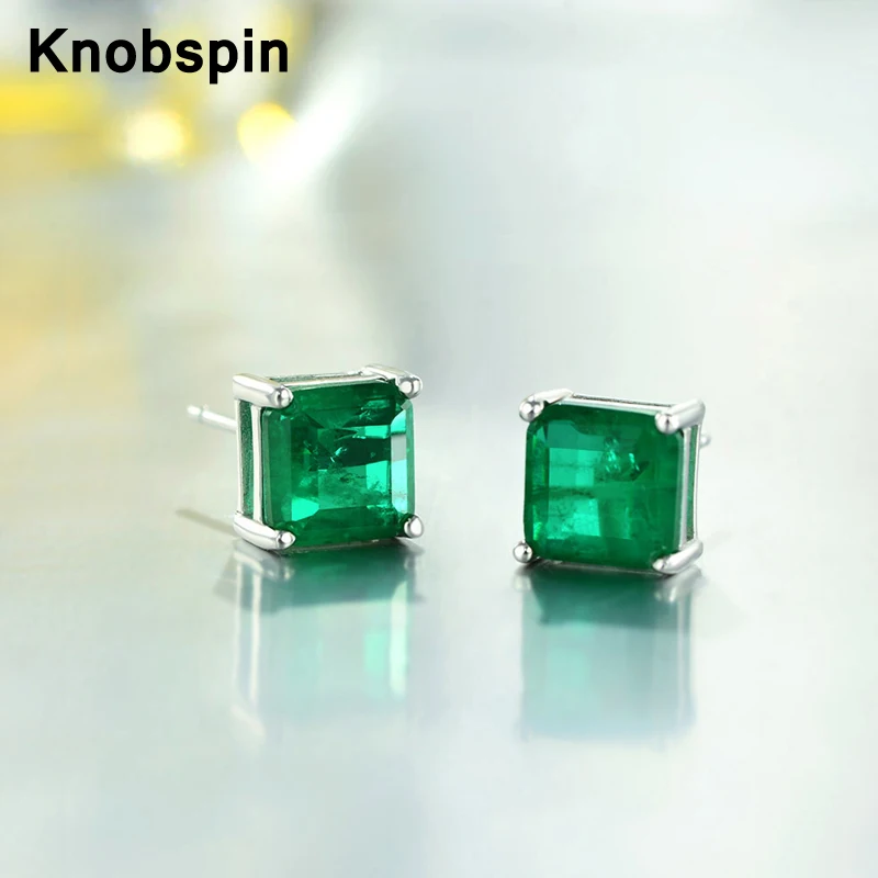 

Knobspin 100% 925 Sterling Silver Wedding Emerald Stud Earrings For Women High Carbon Diamond Party Fine Jewelry Wholesale