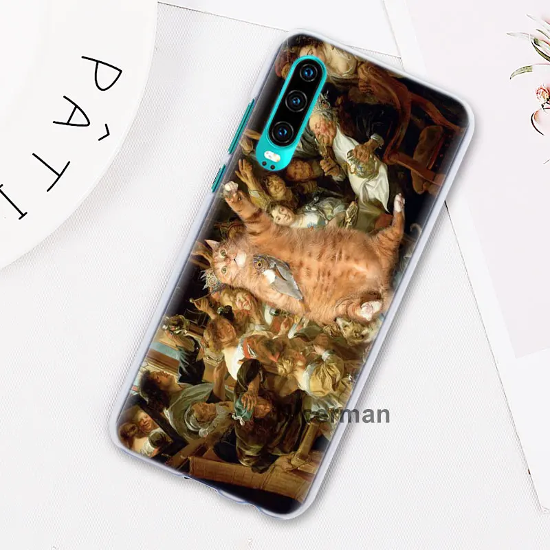 Забавный Pat Cat Art painting красочные милые чехлы для телефонов huawei P30 Pro P10 P20 Lite P30 Lite P Smart Plus Жесткий Чехол для ПК Co