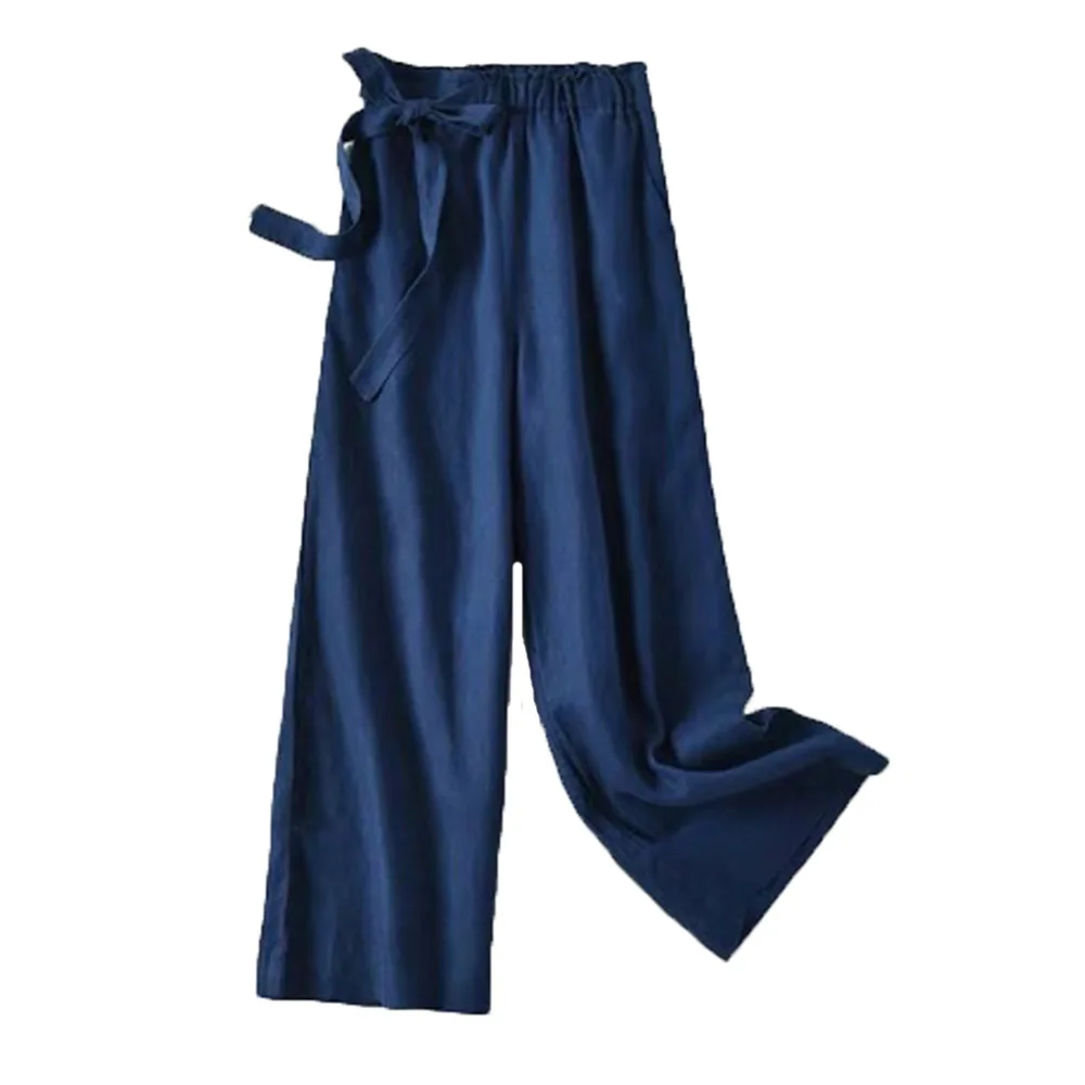 

Casual Pants 2021 New Wide-leg Pants Women's Nine-quarter Spring Cotton Loose Multi-color Linen Lace Trousers Long Pants