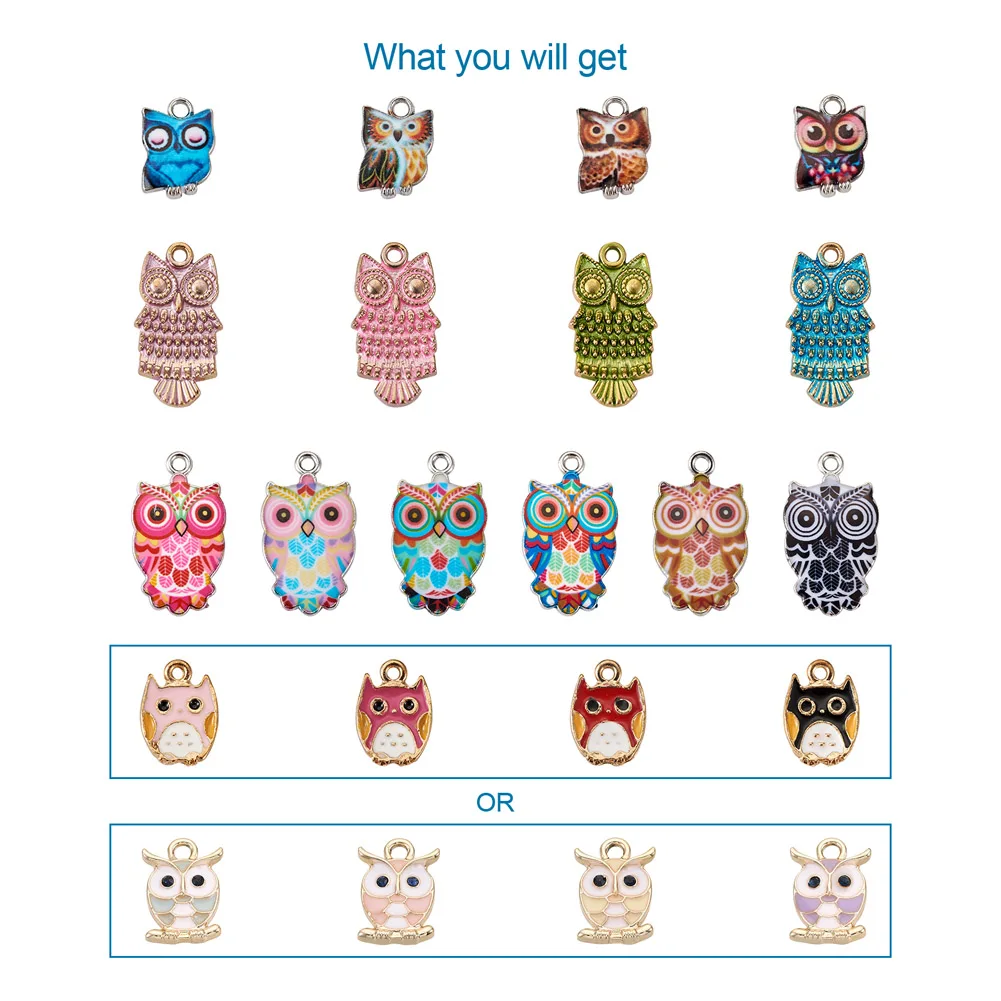 36pcs Cute Animal Owl Alloy Enamel Pendants Colorful Charms for Jewelry Making Necklace Bracelet Earring DIY Handmade - купить по