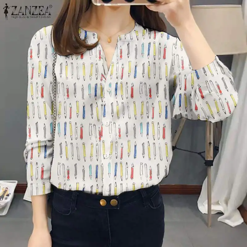 

ZANZEA 2022 Autumn Women Shirts Loose Oversized Blouses Female Tops Work Office OL Blusas Fashion Bohemian Button Blusas Chemise