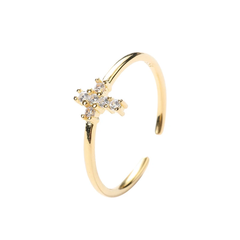 

Peri'sBox 2019 CZ Stone Cross Ring 925 Sterling Silver Stackable Rings for Women Minimalist Gold Ring Dainty Jewelry Adjustable