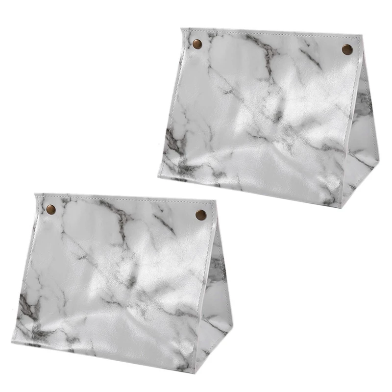 

2X Marble Pattern Tissue Box Pu Leather Home Car Napkin Paper Container Paper Towel Napkin Case Pouch Home Decor—White