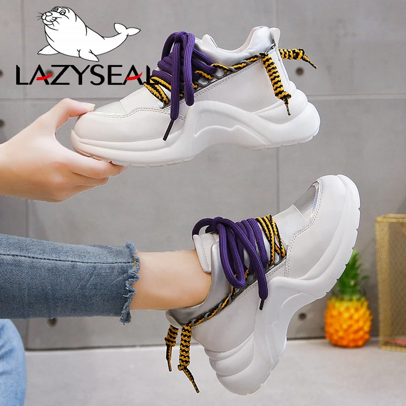 LazySeal кроссовки на платформе из микрофибры женская обувь ботильоны для женщин