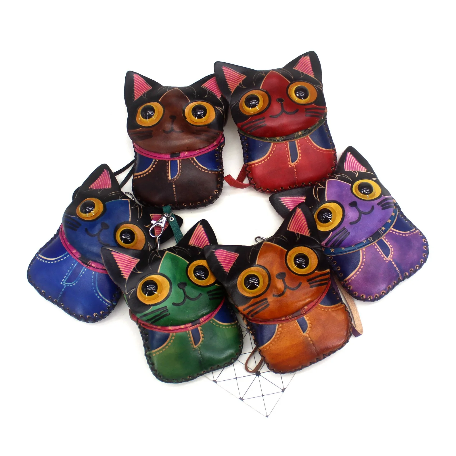 Кошельки из натуральной воловьей кожи с резьбой кошки кошельки для мелочи