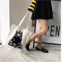 women mushroom eco black cotton canvas shopper bag girl harajuku 90s y2k classic vintage shoulder handbag female bolsa compra