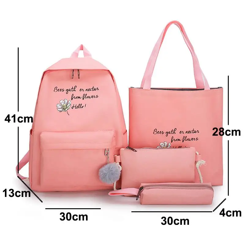 

4 Piece Set High School Backpack Bags for Teenage Girls 2021 Canvas Travel Backpack Women Bookbags Teen Student School Bags