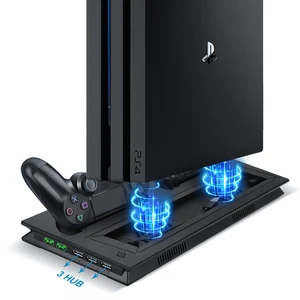 Ультратонкая вертикальная подставка для PS4 PRO, охлаждающий вентилятор, зарядная станция с 2 зарядными устройствами DualShock и 3 индикаторами портов концентратора