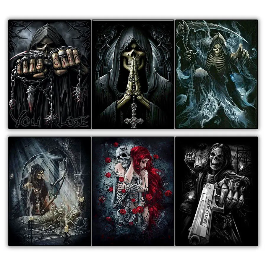 5d Сделай Сам Алмазная Краски ing комплект полный плацу смерть Мрачный Жнец Череп