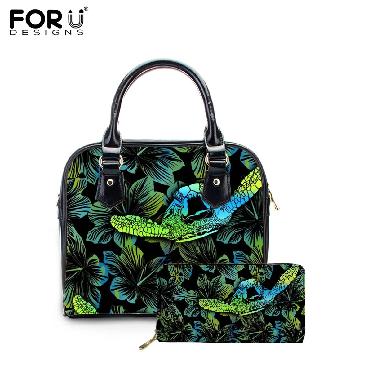 

Женские сумки через плечо FORUDESIGNS большой вместимости, сумка и кошелек с рисунком гавайской морской черепахи, комплект из 2 предметов, портат...