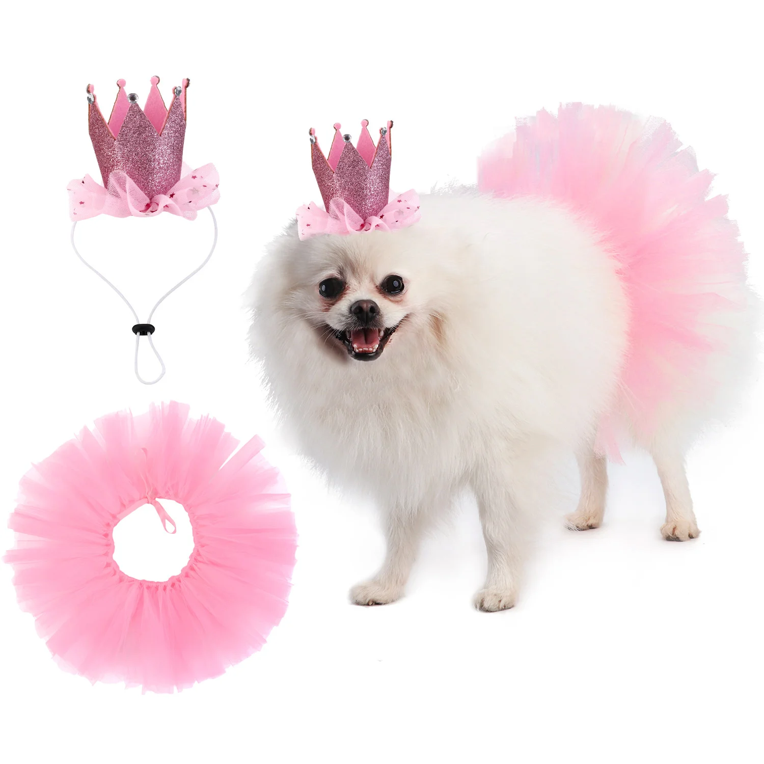 

2PCS/Set Pet Tutu Skirt Cute Party Bubble Skirt Pet Costume Skirt with Pet Crown Headband for Birthday Party Dress